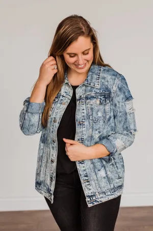 Old School Love Distressed Denim Jacket- Medium Acid Wash