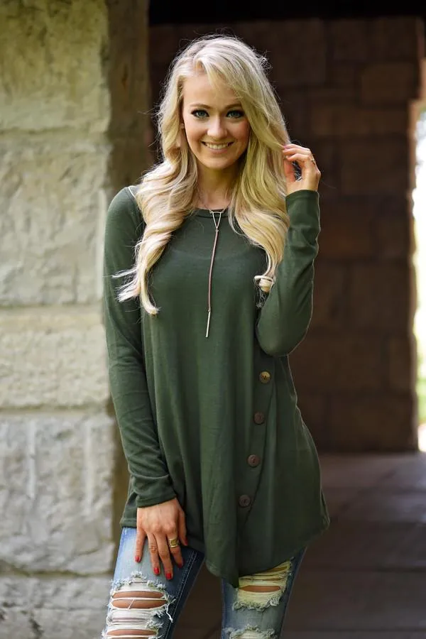 Olive Button Down Top