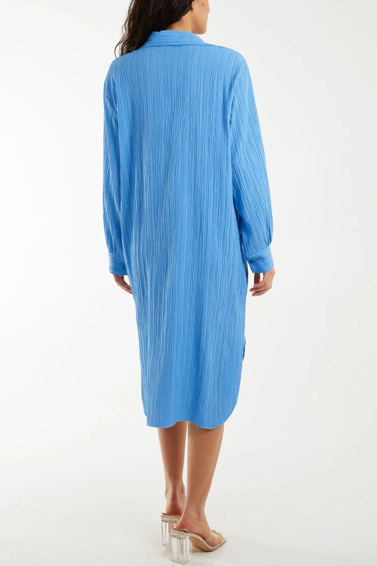Open Collar Crinkle Midi Dress
