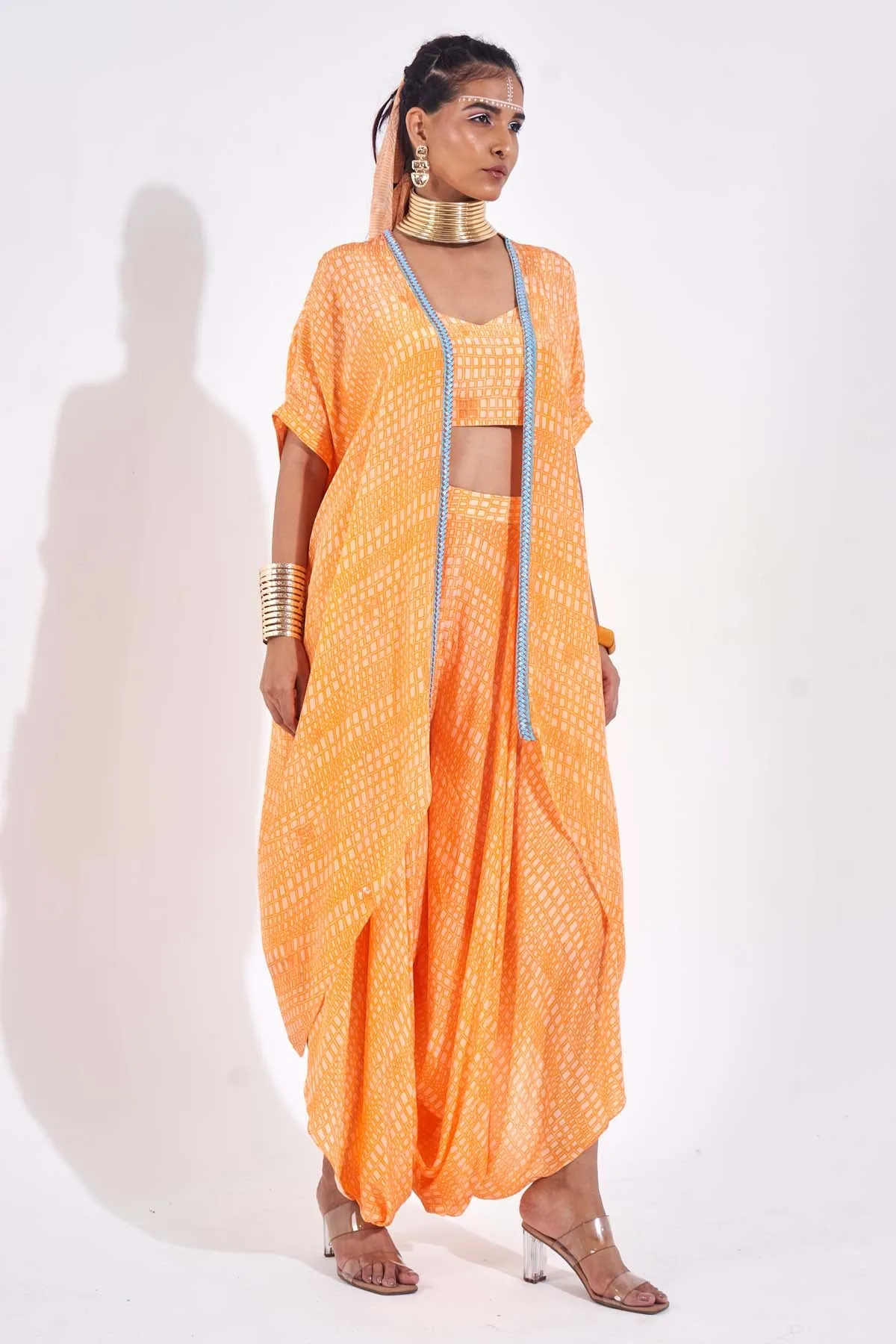 Orange Embellished Cape & Top