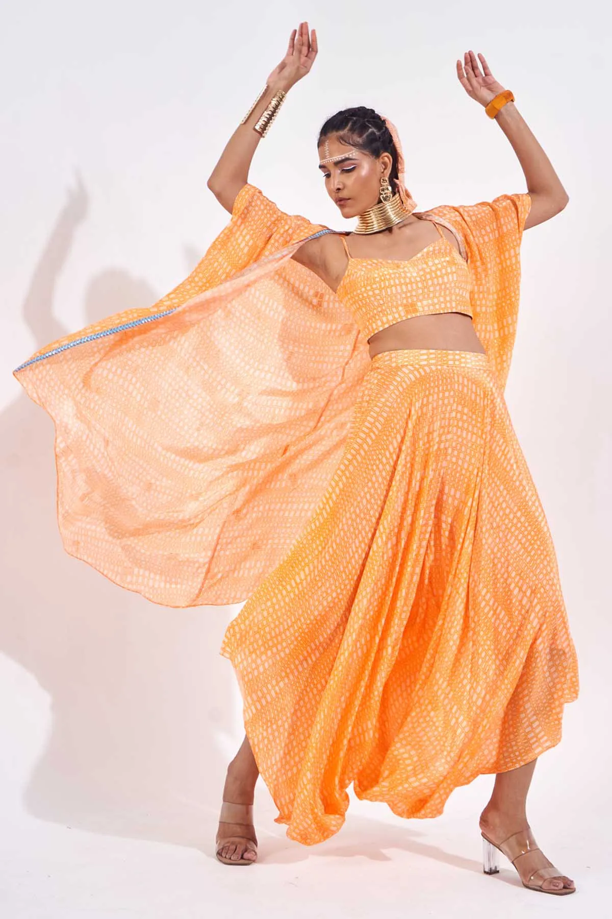 Orange Embellished Cape & Top