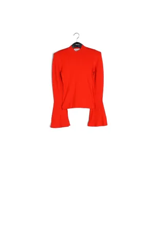 Orange slim-fit knit sweater with trumpet sleeves