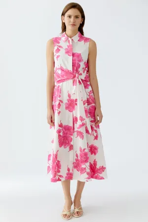Oui Pink & White Tie Belted Floral Maxi Dress