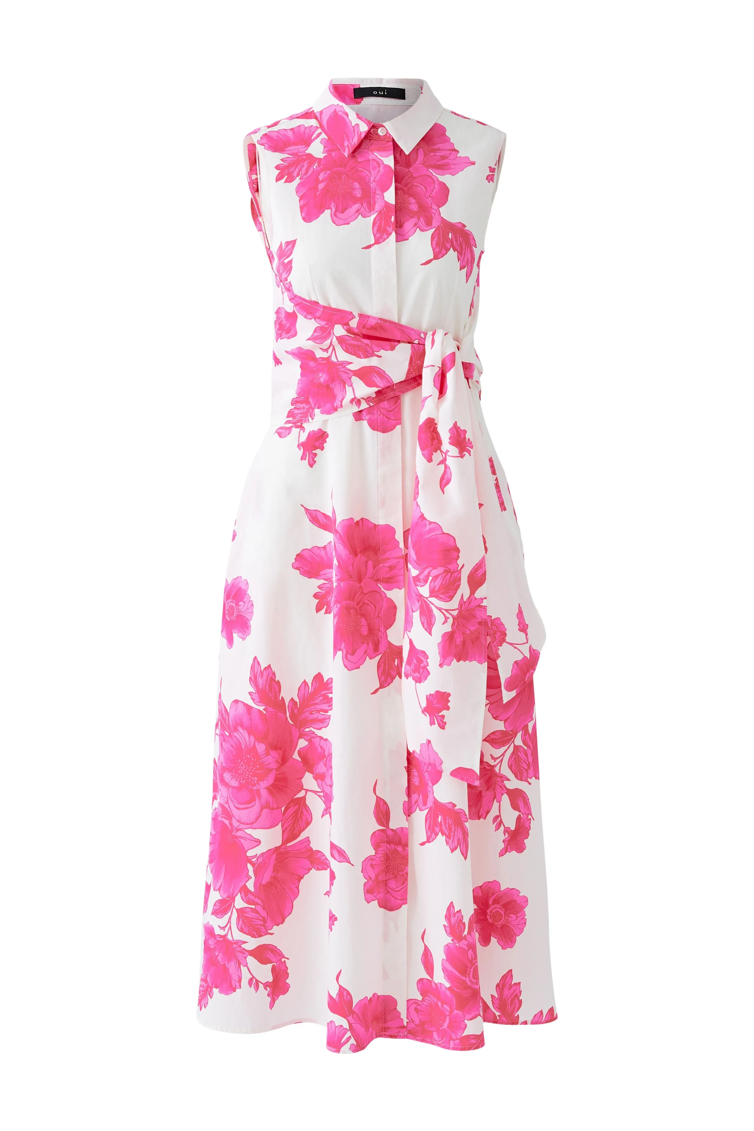 Oui Pink & White Tie Belted Floral Maxi Dress