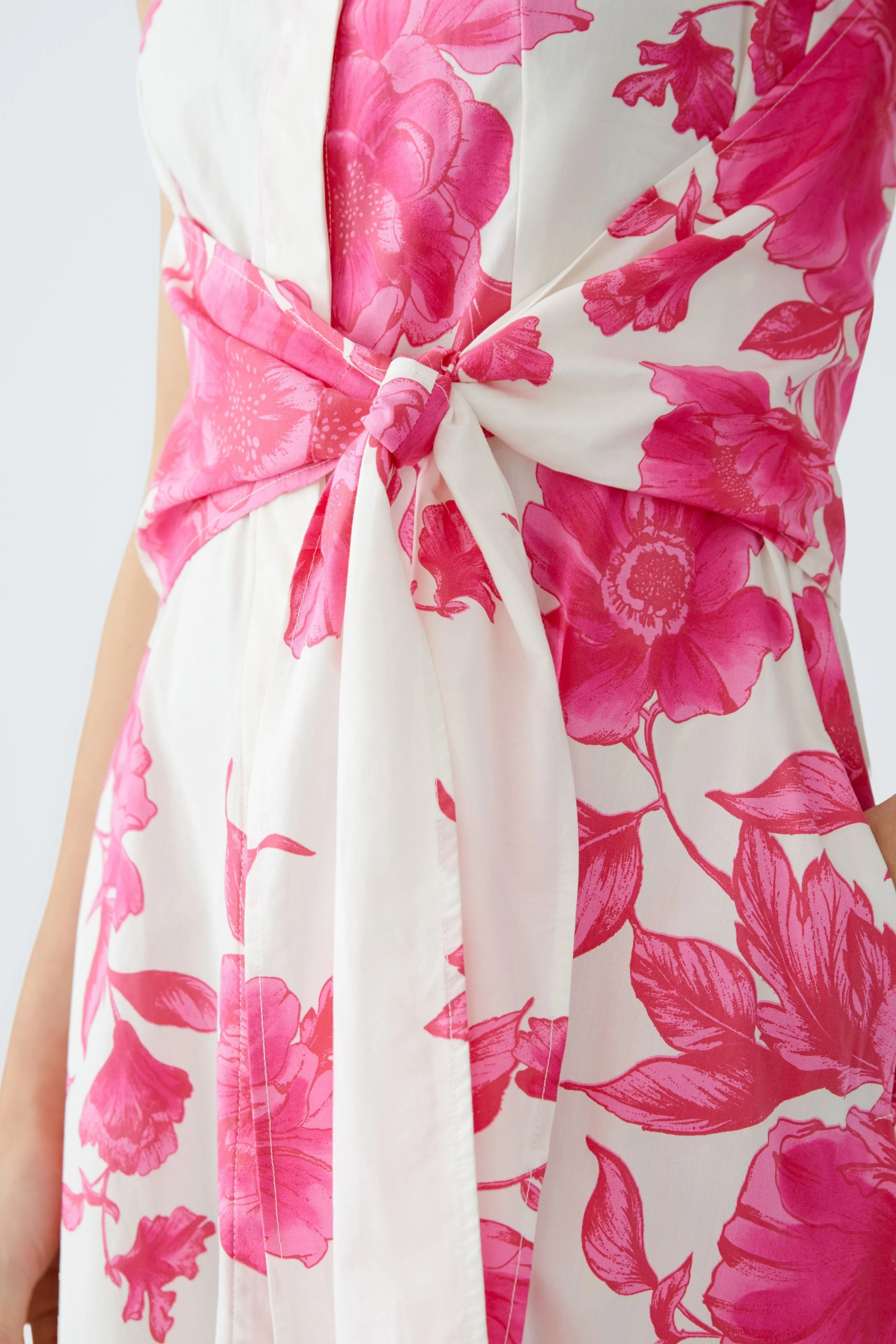 Oui Pink & White Tie Belted Floral Maxi Dress