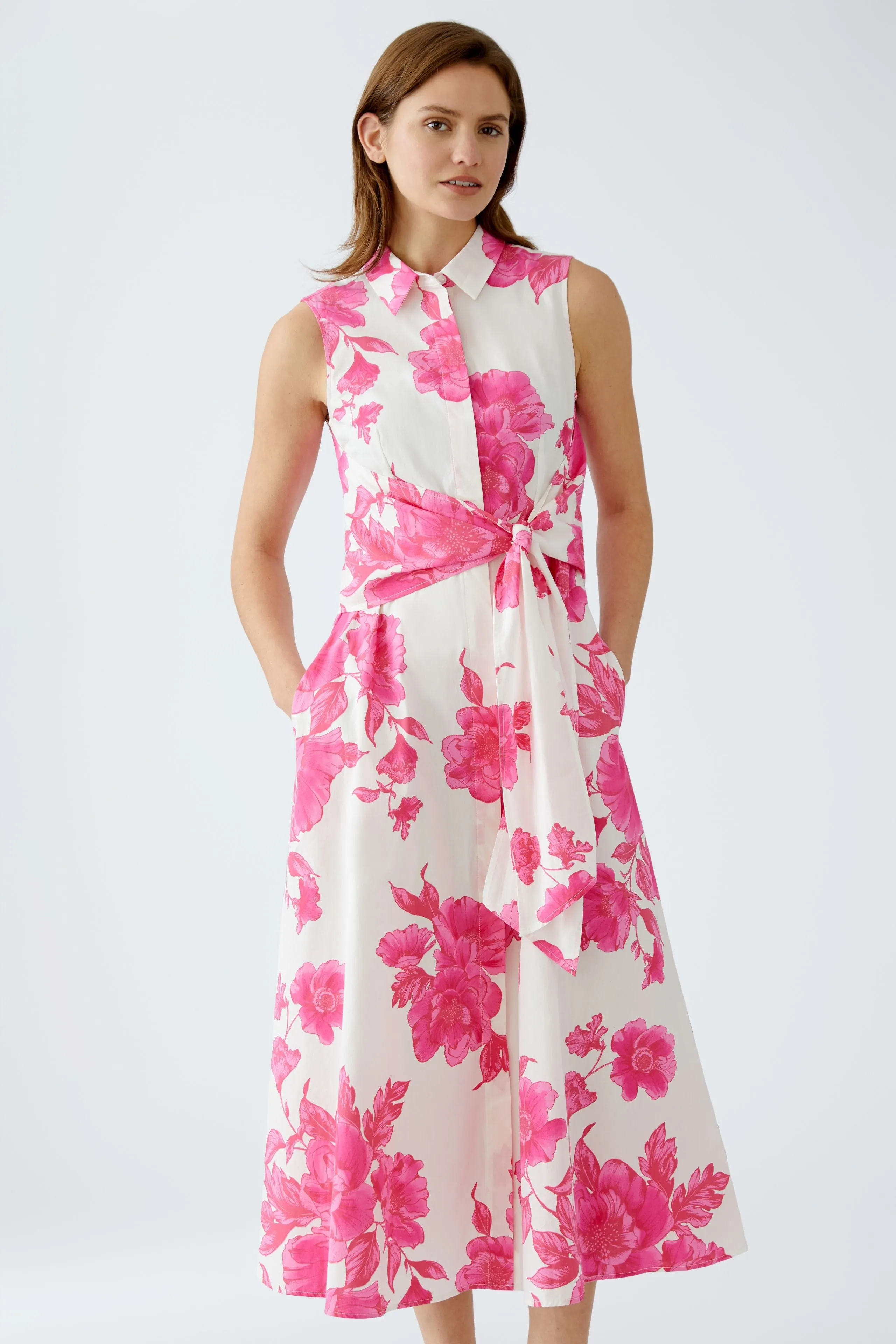 Oui Pink & White Tie Belted Floral Maxi Dress