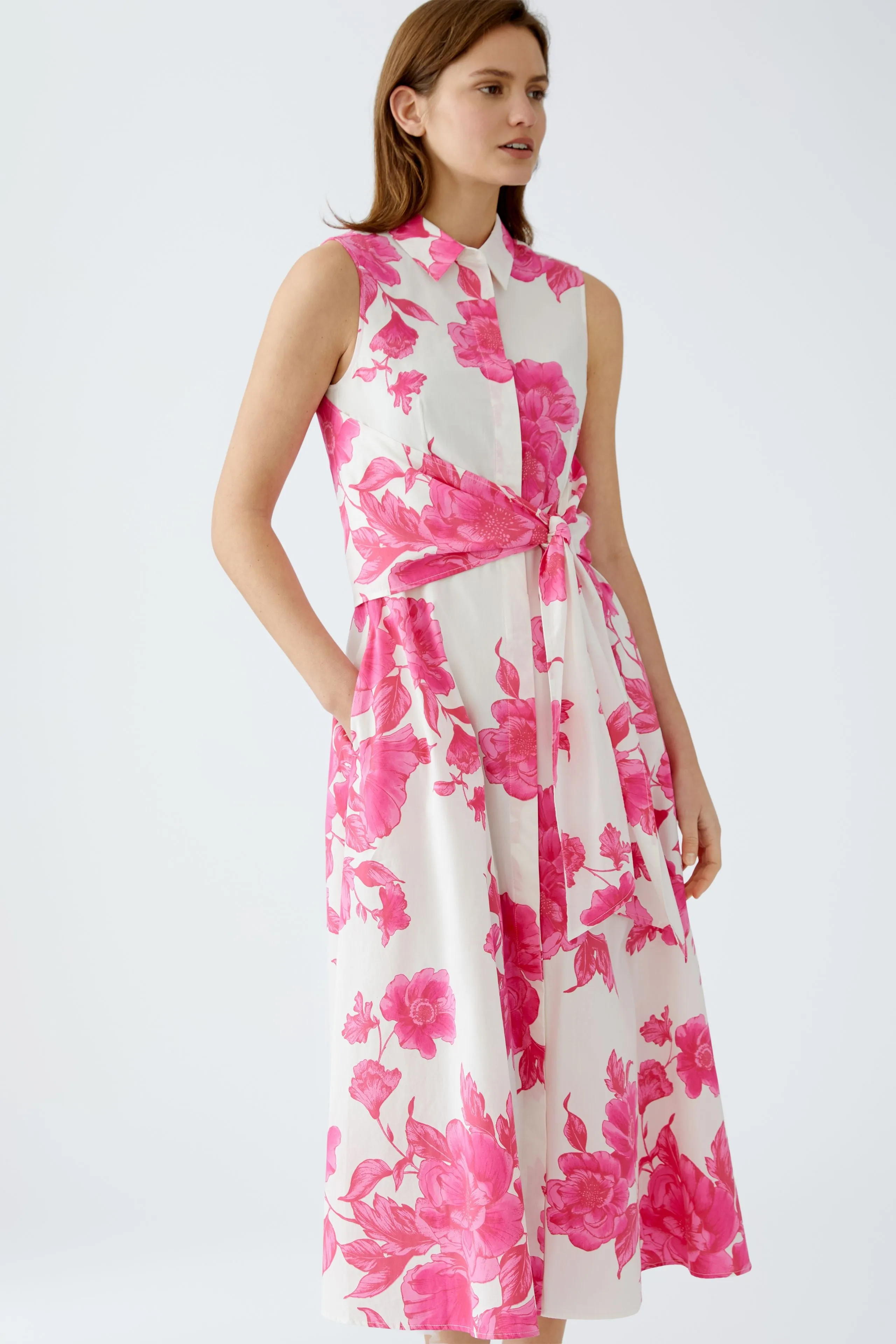 Oui Pink & White Tie Belted Floral Maxi Dress