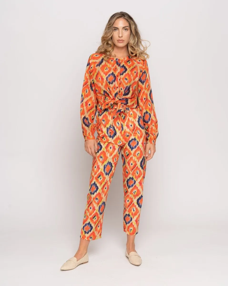 Painterly Diamond Drawstring Elastic Trouser