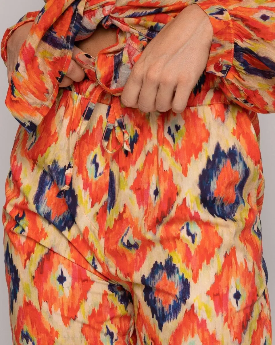 Painterly Diamond Drawstring Elastic Trouser