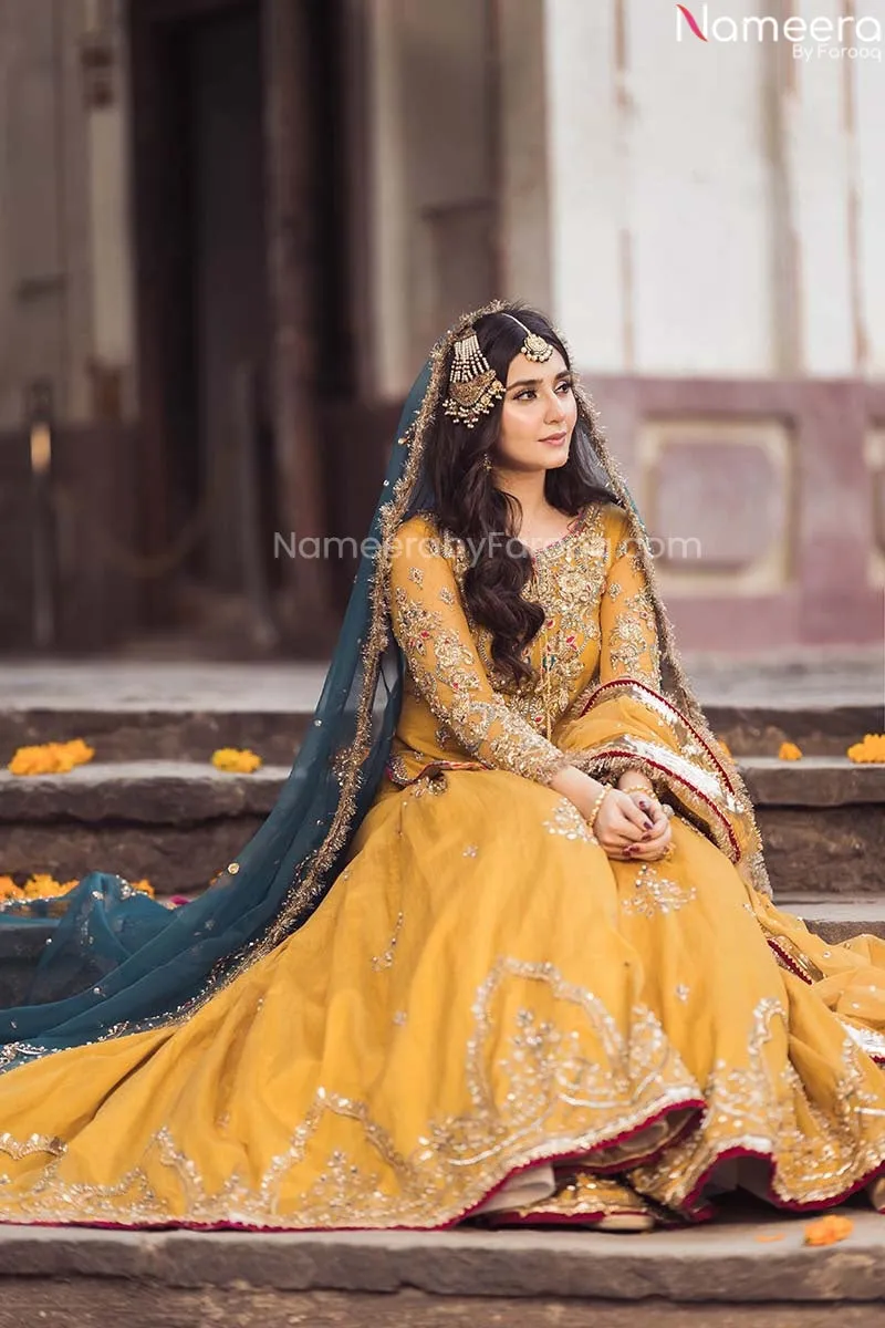 Pakistani Bridal Mehndi Gharara in Yellow Color #BN1011