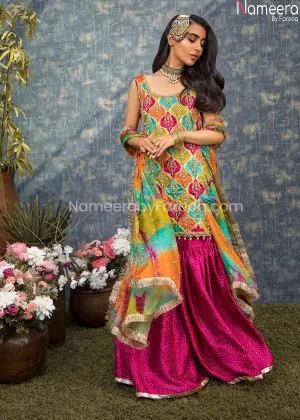 Pakistani Bridal Mehndi Gharara with Short Kurti #BB236