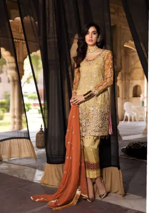 Pakistani Gold lemon with Orange Colour Chiffon Festive Wear 2019 # C1940