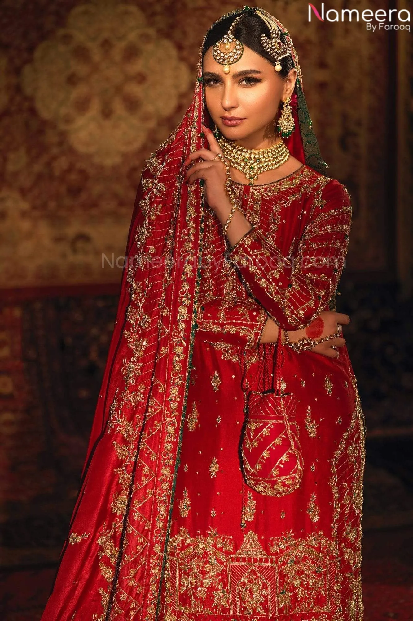 Pakistani Maroon Lehenga Shirt for Wedding Wear #BN979