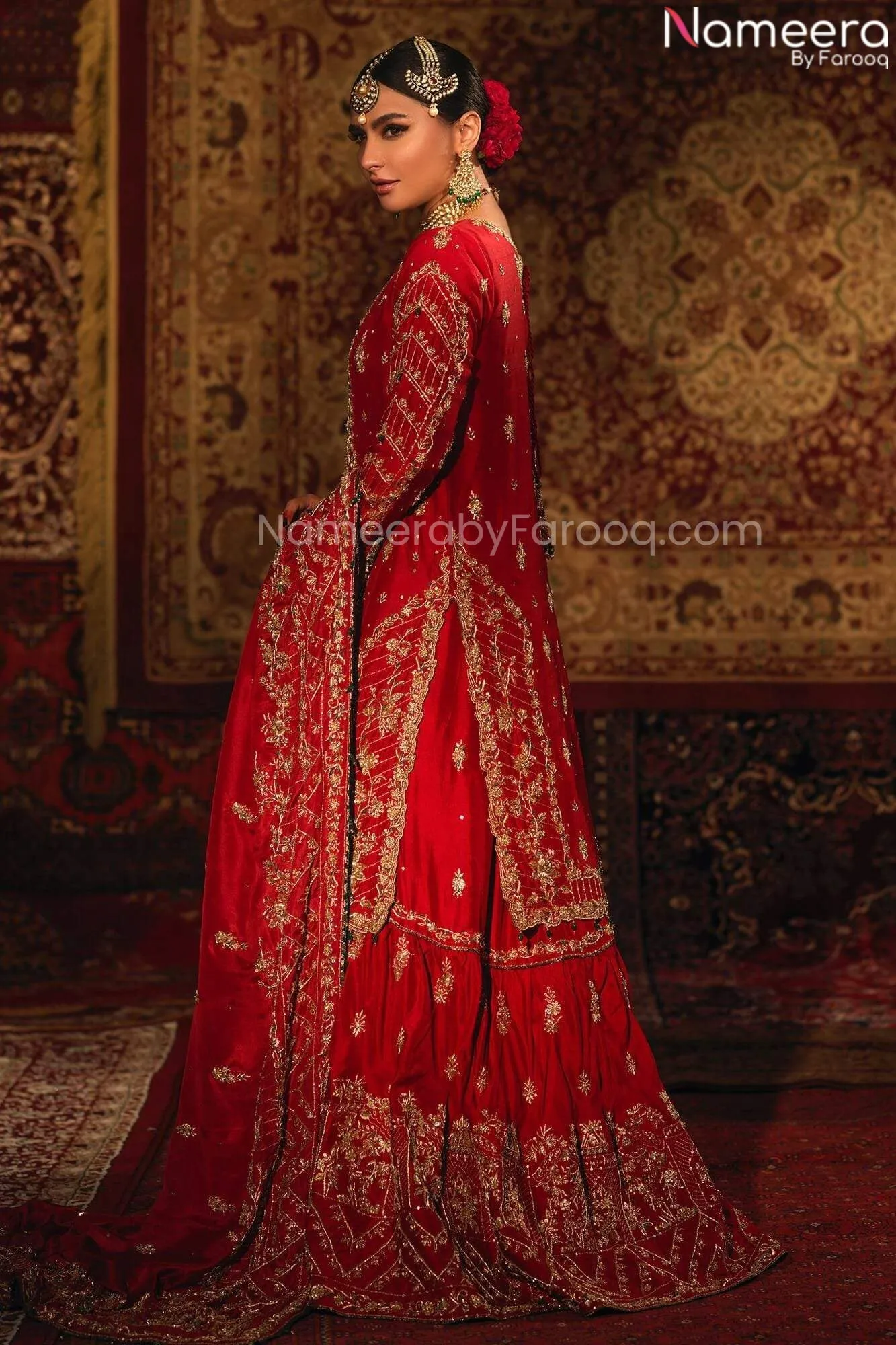 Pakistani Maroon Lehenga Shirt for Wedding Wear #BN979