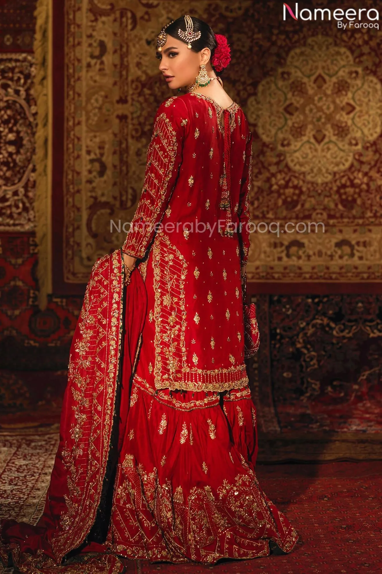 Pakistani Maroon Lehenga Shirt for Wedding Wear #BN979
