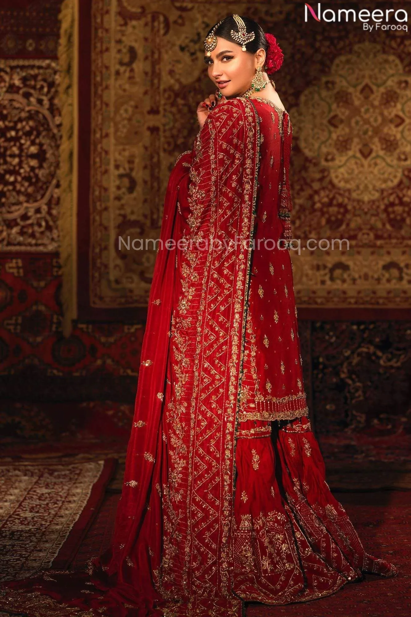 Pakistani Maroon Lehenga Shirt for Wedding Wear #BN979