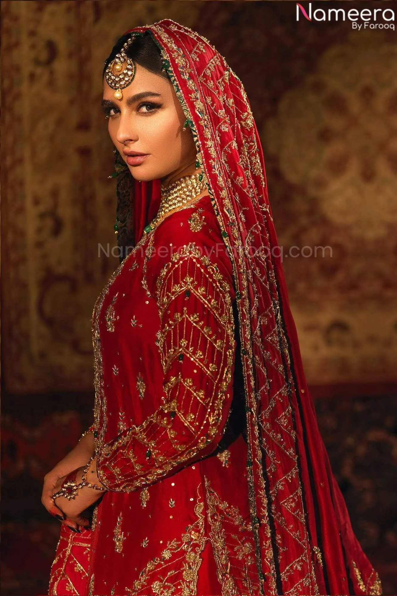 Pakistani Maroon Lehenga Shirt for Wedding Wear #BN979