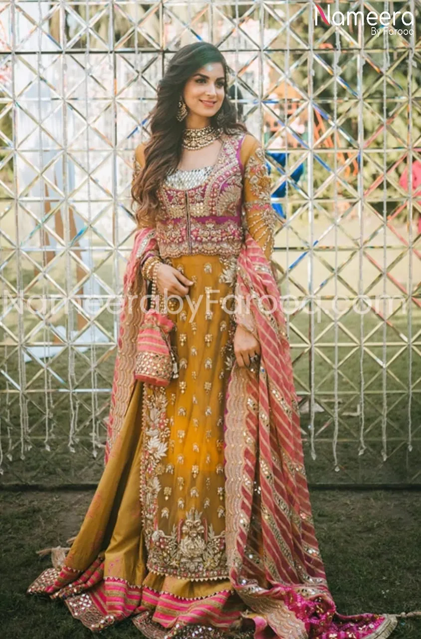 Pakistani Mehndi Party Lehnga in Mustard Color #BR06