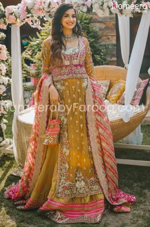 Pakistani Mehndi Party Lehnga in Mustard Color #BR06