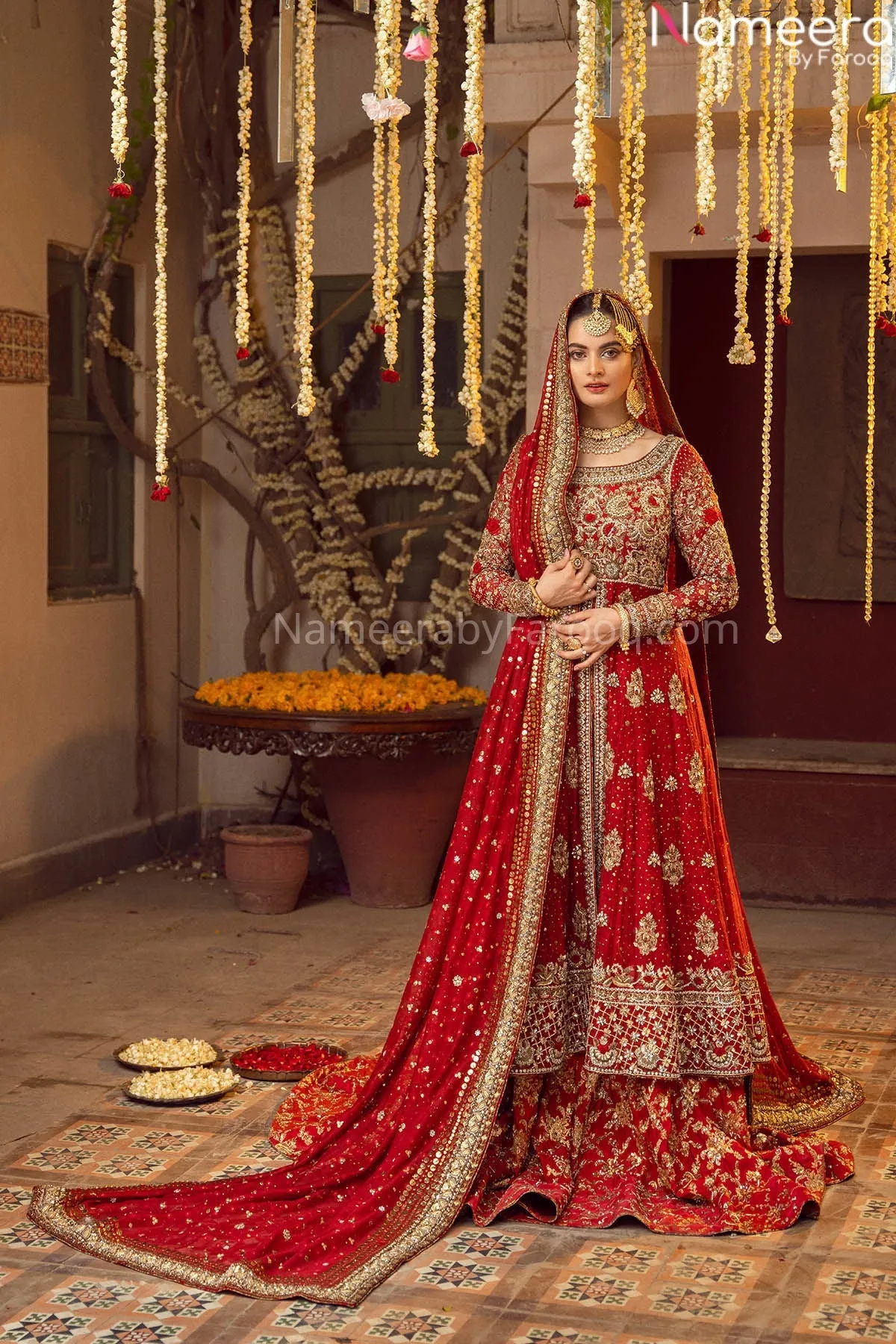 Pakistani Red Bridal Lehenga Designer Dress #BN790