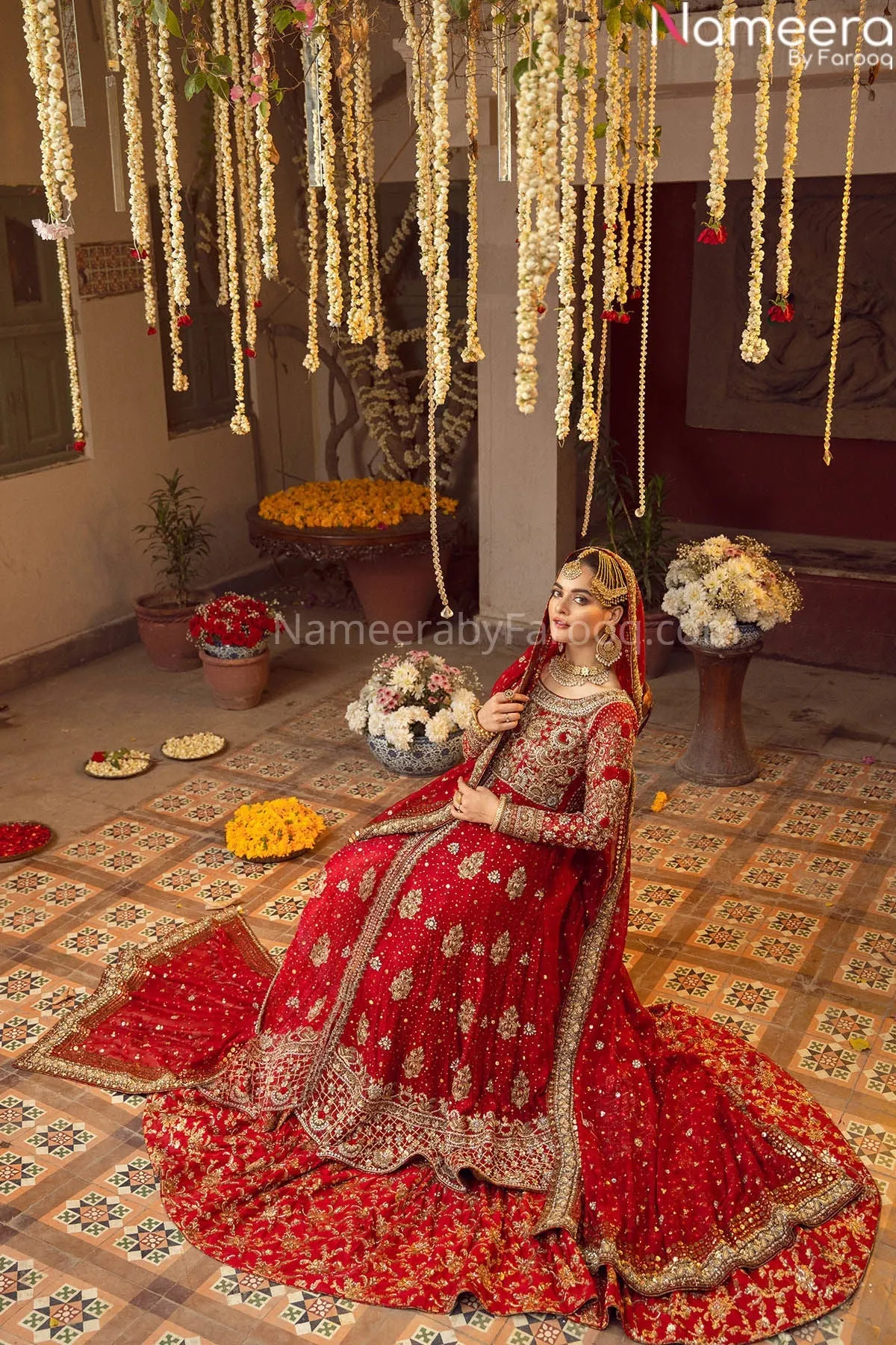 Pakistani Red Bridal Lehenga Designer Dress #BN790