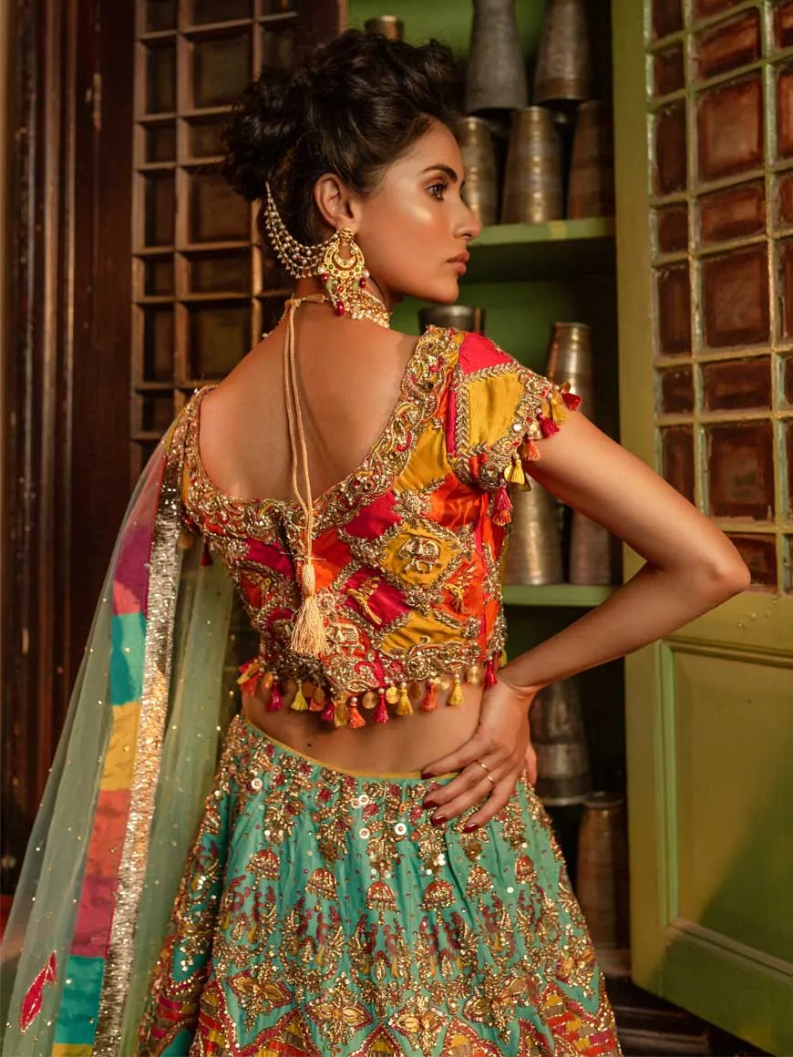 Pakistani Satrangi Mehndi Lehnga Choli #C2056