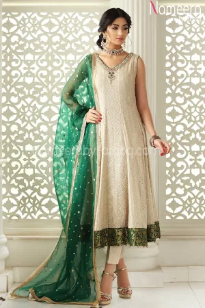 Pakistani White Party Frock with Embroidery Online #BB133