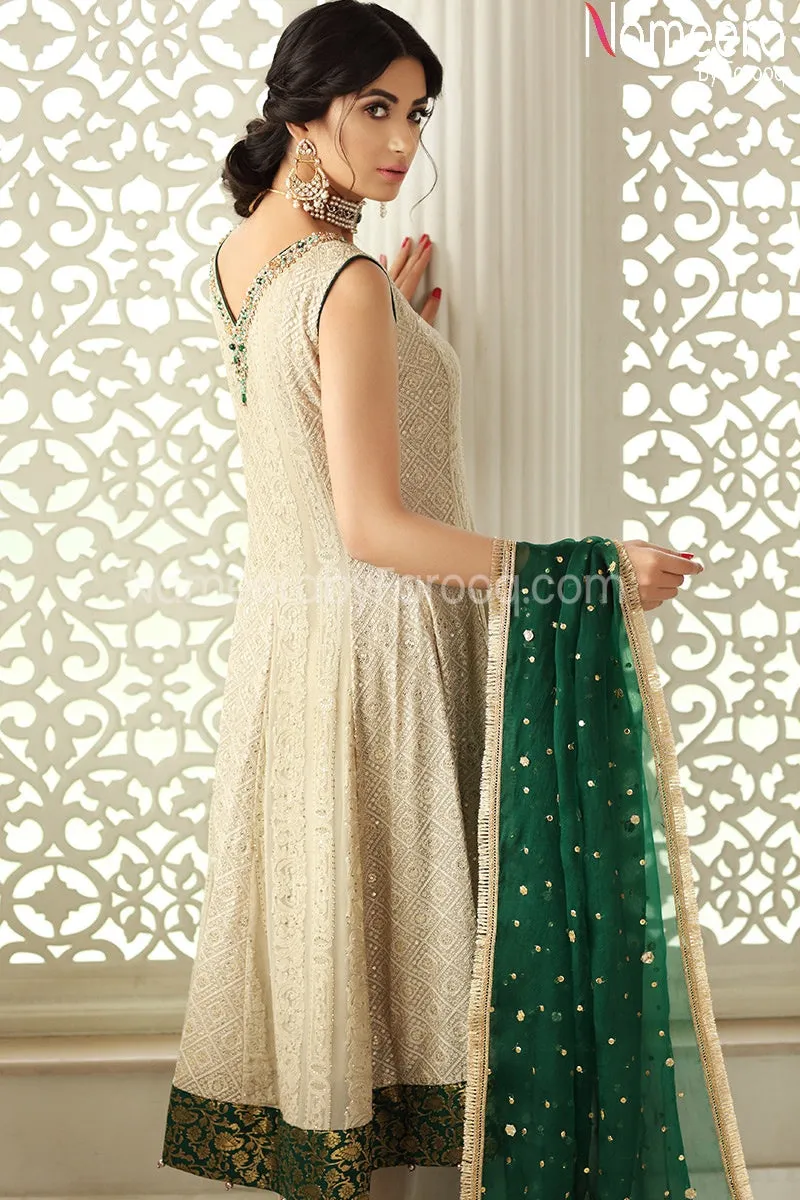 Pakistani White Party Frock with Embroidery Online #BB133