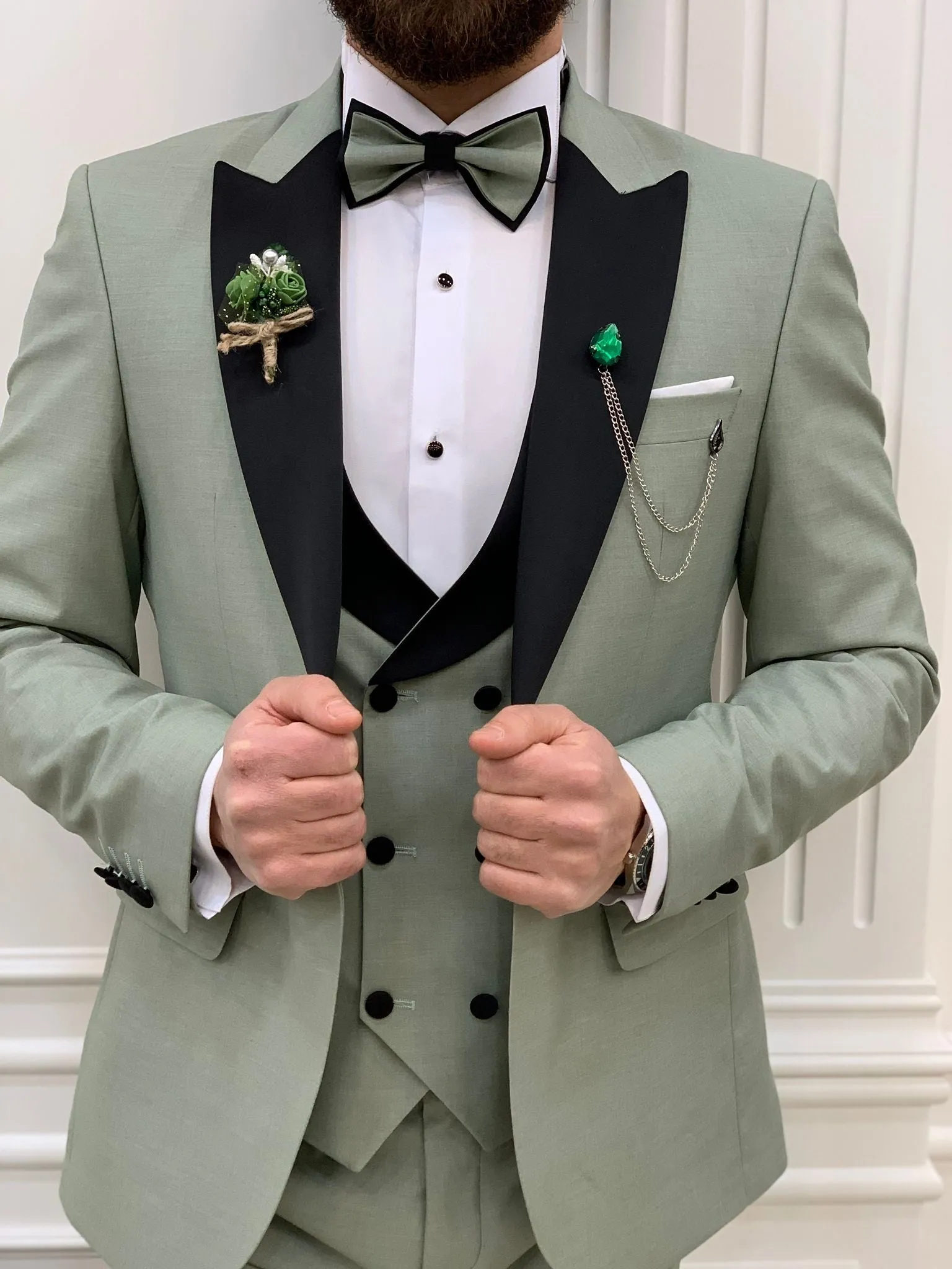 Perris Water Green Slim Fit Tuxedo