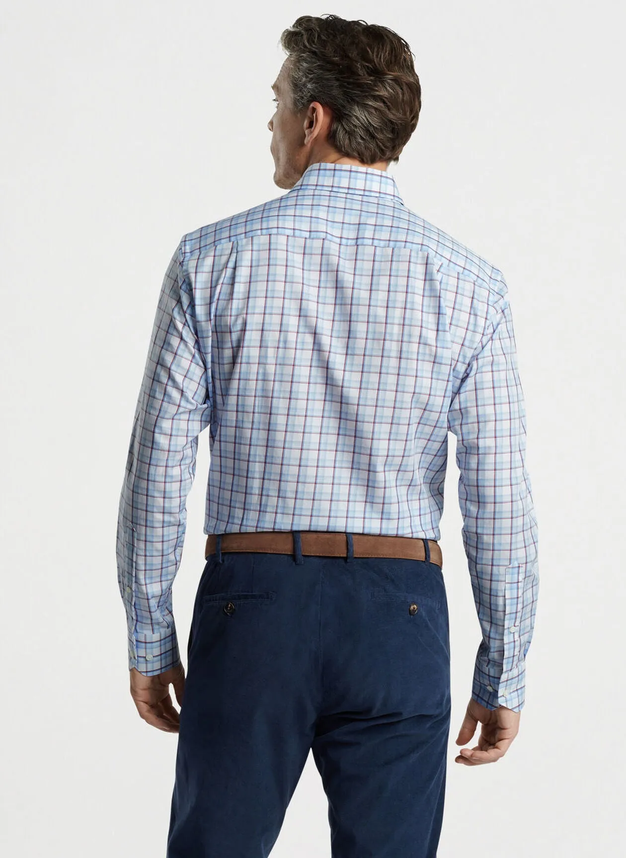 Peter Millar Mens Tailored Fit Chipping Cotton Sport Shirt - WHITE