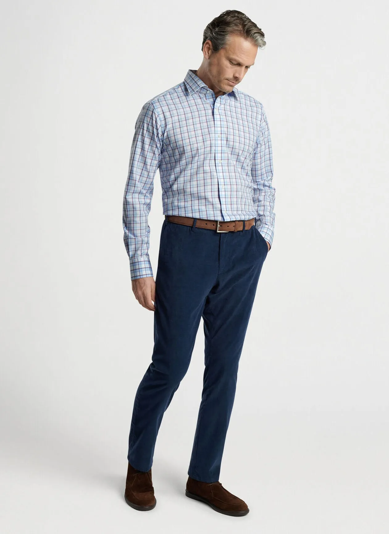 Peter Millar Mens Tailored Fit Chipping Cotton Sport Shirt - WHITE
