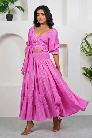 Pink Smocked Crop Top & Skirt Co-Ord Set