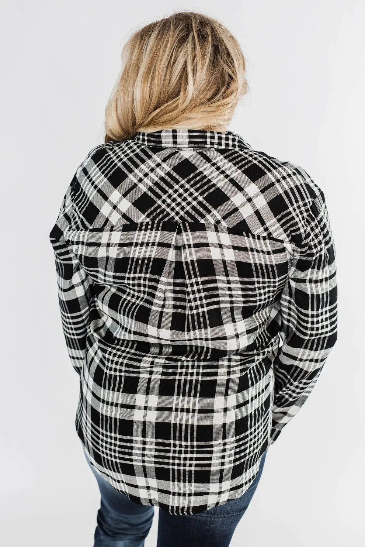 Plaid Button Down Twist Top- Black