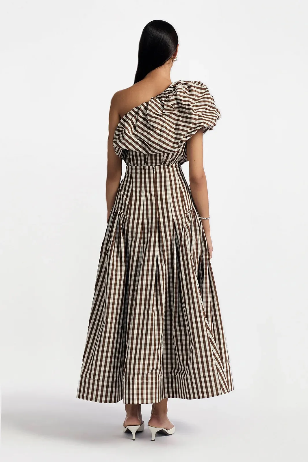 PLAID TAFFETA ONE SHOULDER TOP