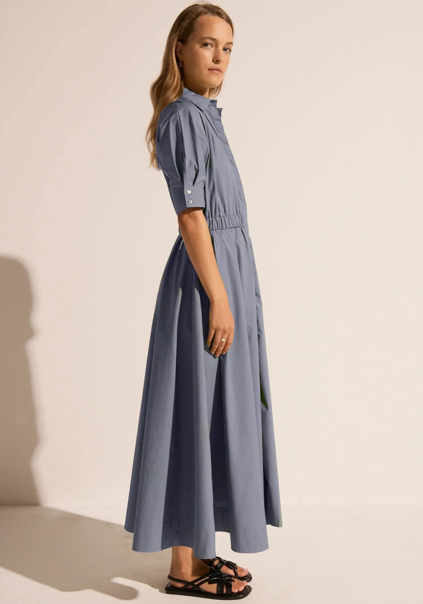 POL Clothing - Toya Maxi Shirt Dress - Blue