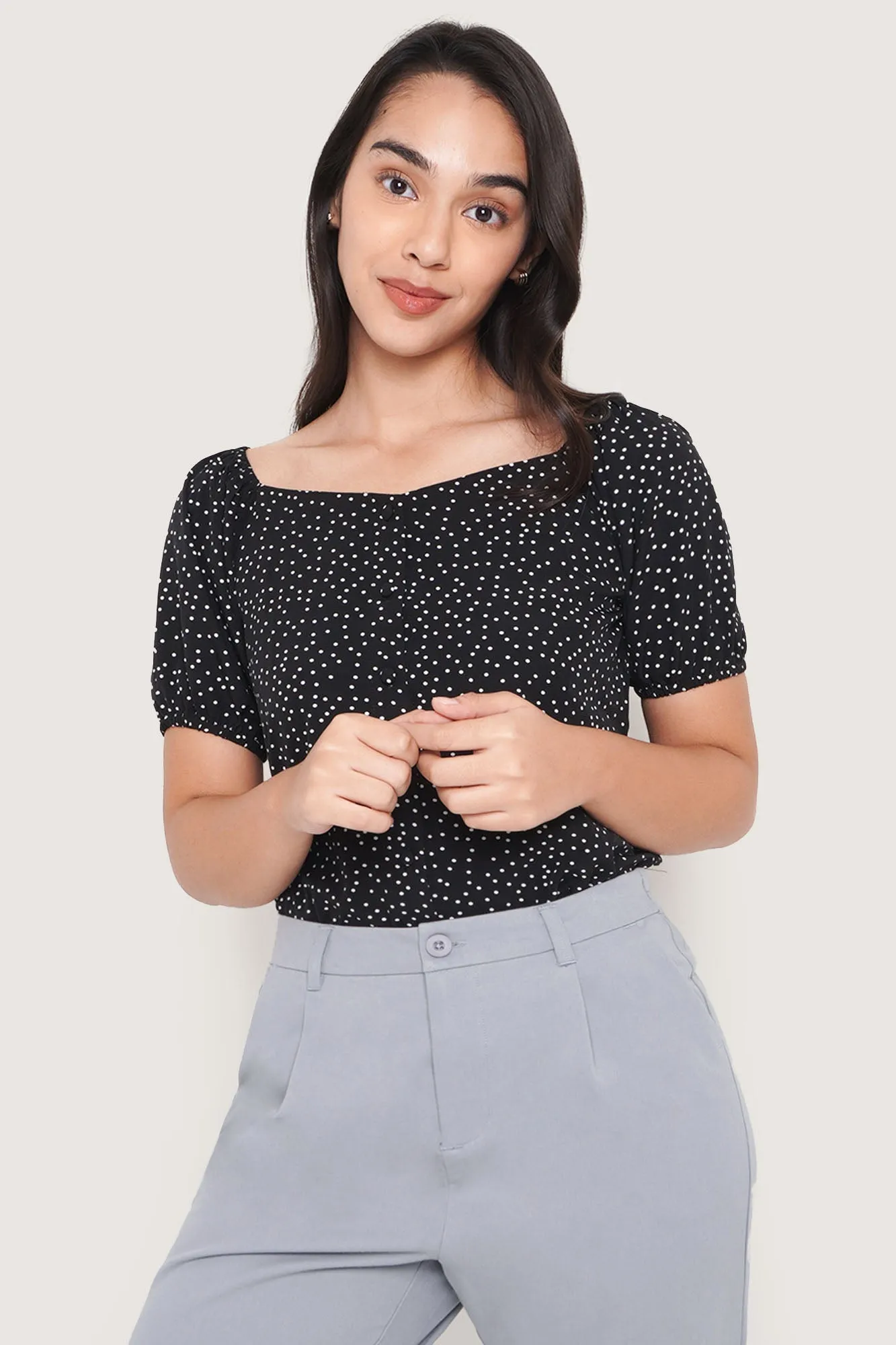 Polka Dot Button Down Blouse
