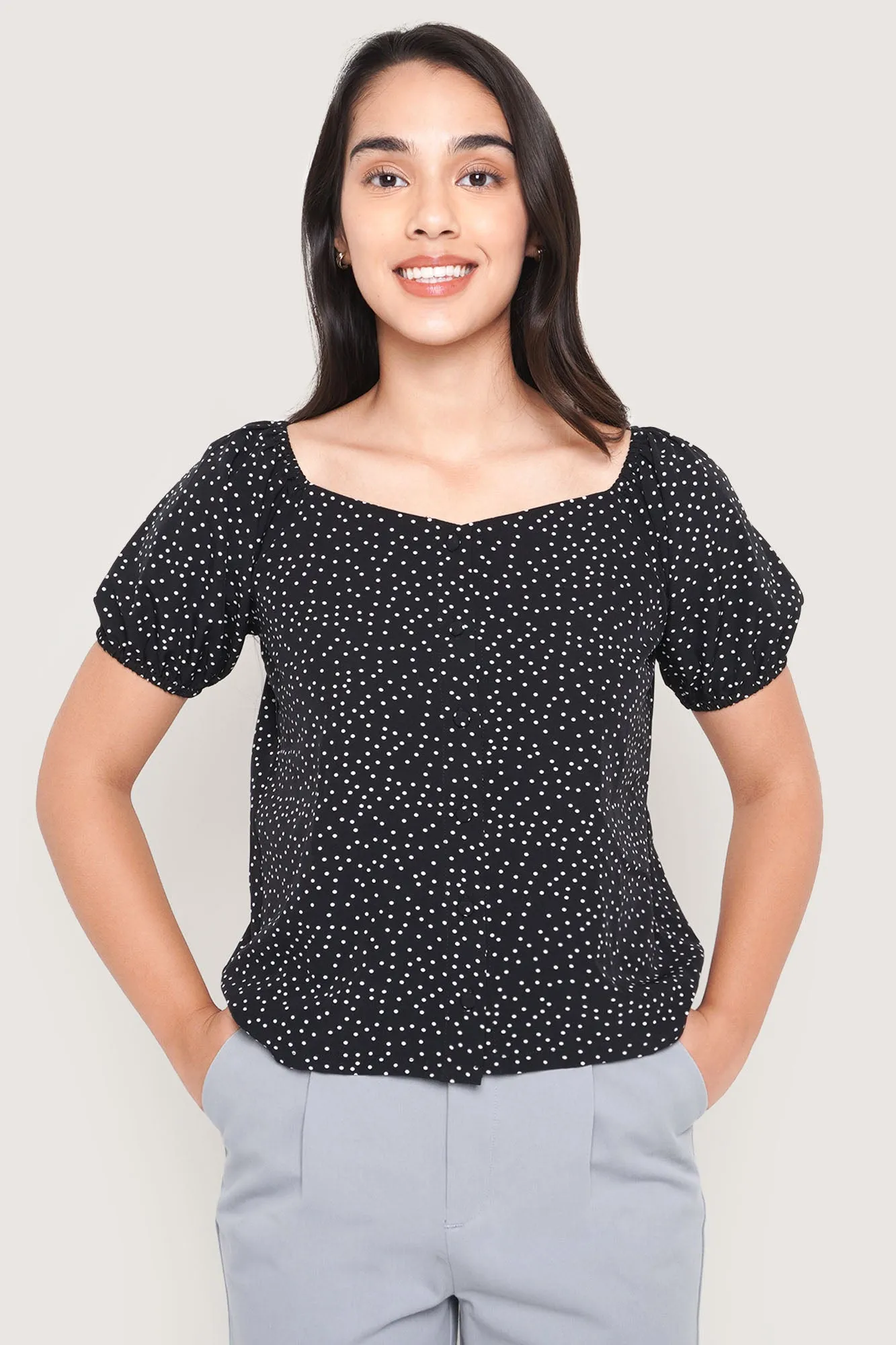 Polka Dot Button Down Blouse