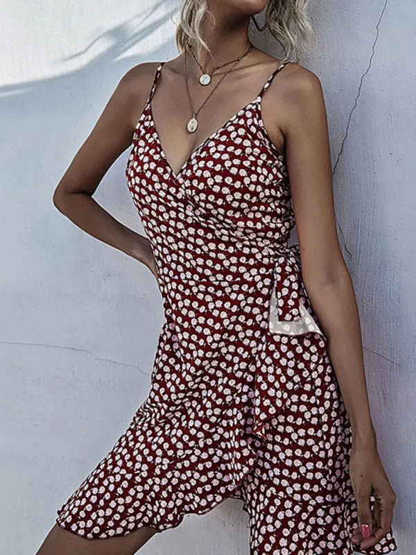 Polka Dot Mini Dress with Ruffle Hem and Spaghetti Straps