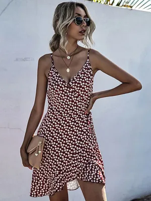 Polka Dot Mini Dress with Ruffle Hem and Spaghetti Straps