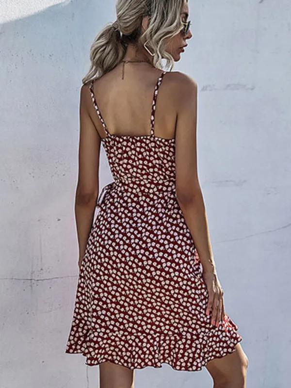 Polka Dot Mini Dress with Ruffle Hem and Spaghetti Straps