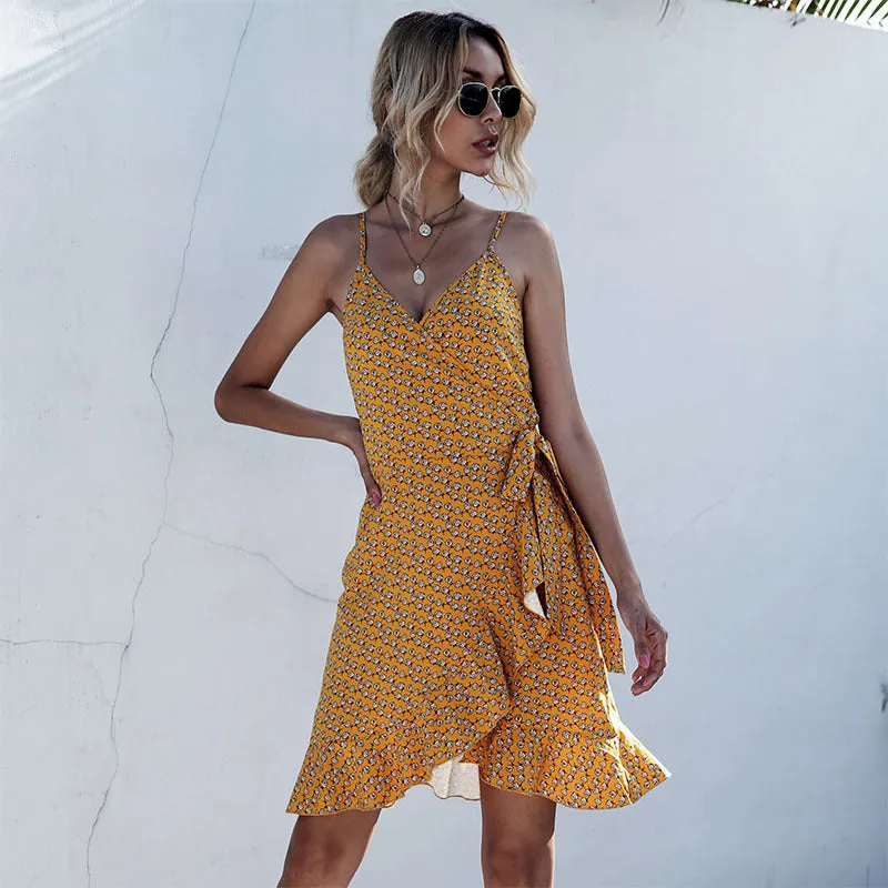 Polka Dot Mini Dress with Ruffle Hem and Spaghetti Straps