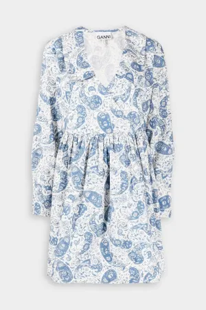 Printed Cotton Wrap Dress in Paisley Egret