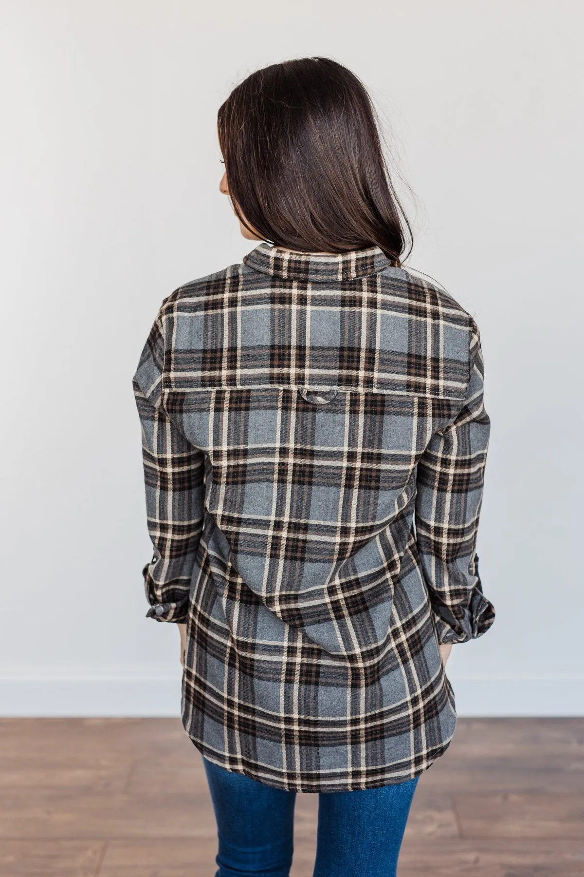 Pumpkin Farm Button Down Flannel- Charcoal, Tan, & Black