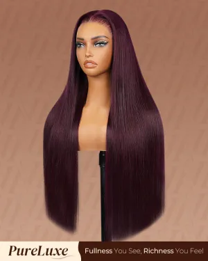 Pure-Luxe™ Plum Colored Easy Wear Glueless 13x6 Ultra-Dense Human Hair Wig Pre-Cut Lace