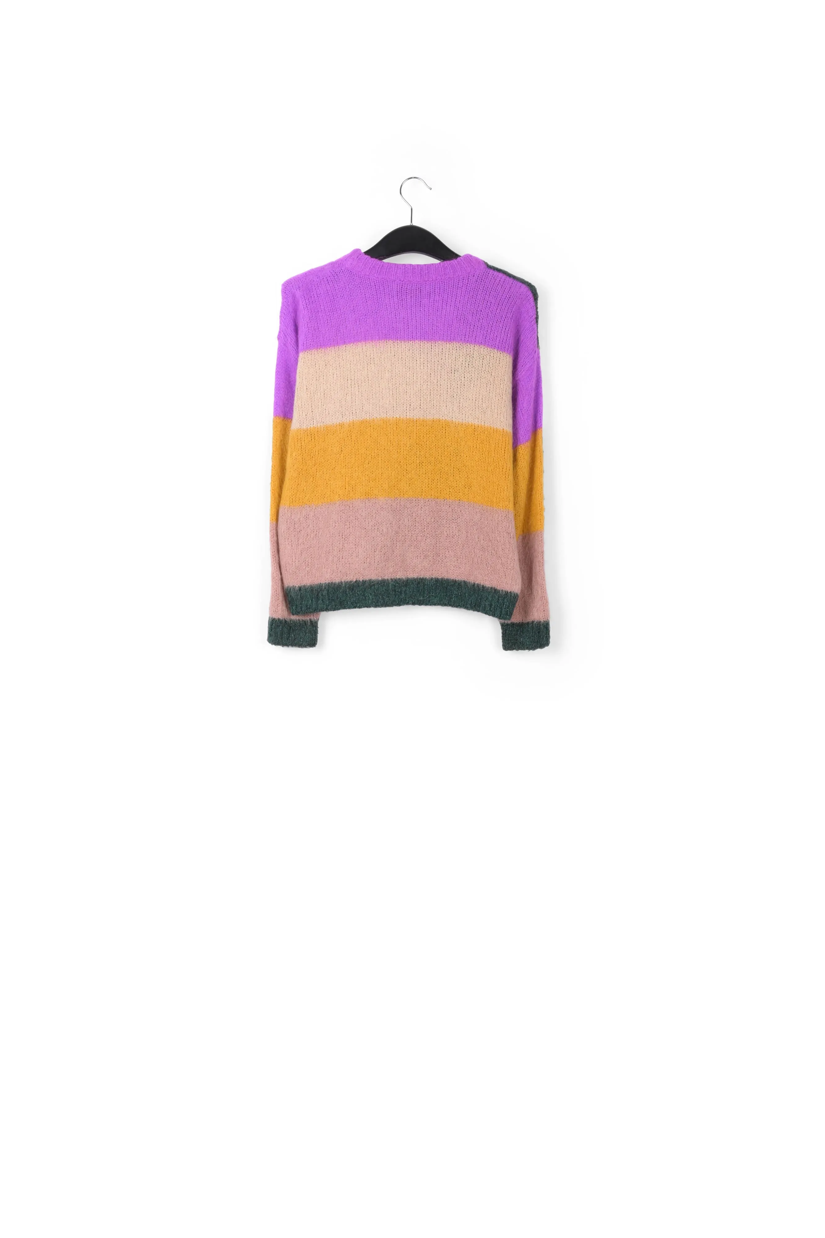 Purple, dark green and vintage pink intarsia-knitted sweater