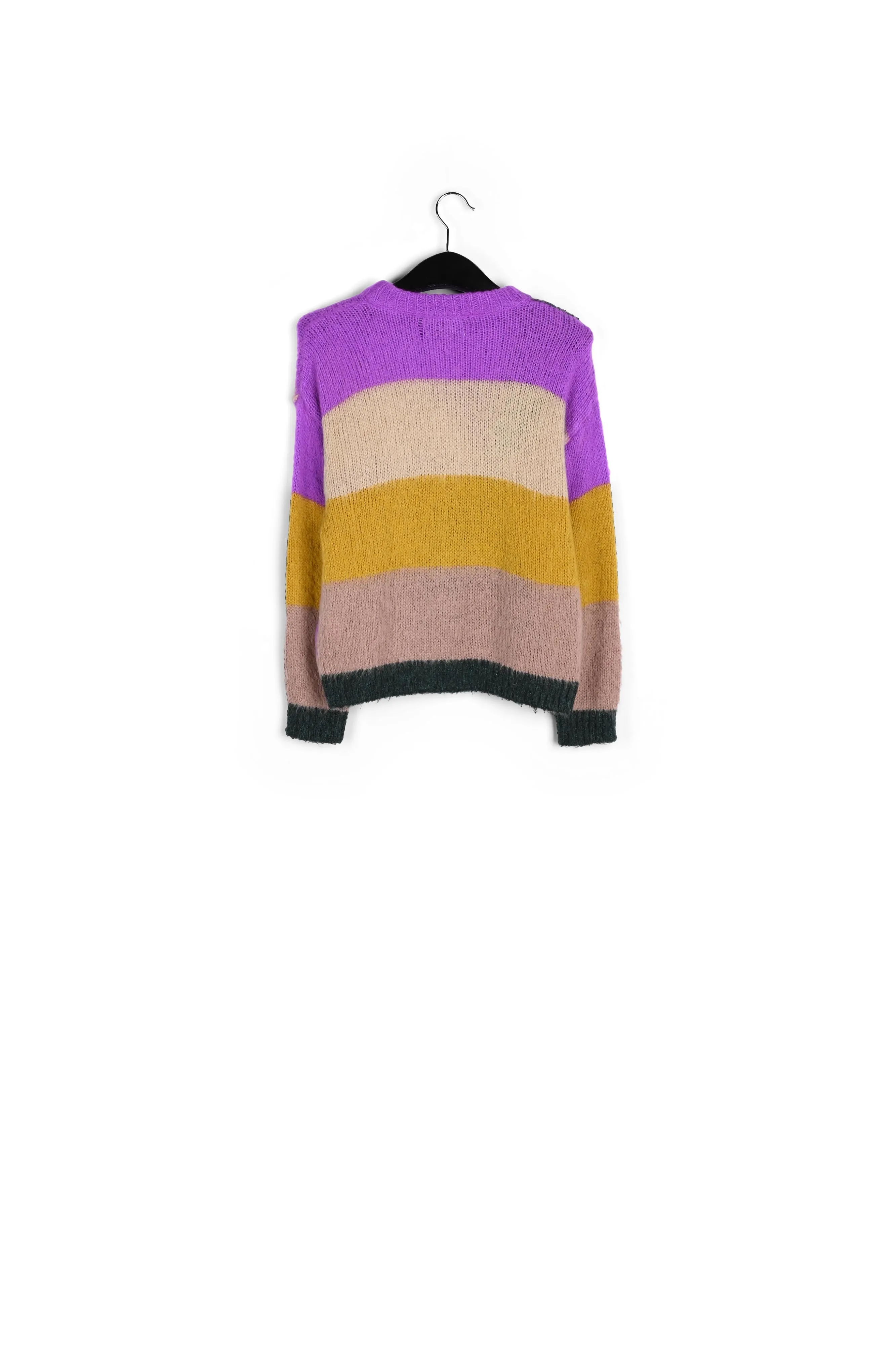 Purple, dark green and vintage pink intarsia-knitted sweater
