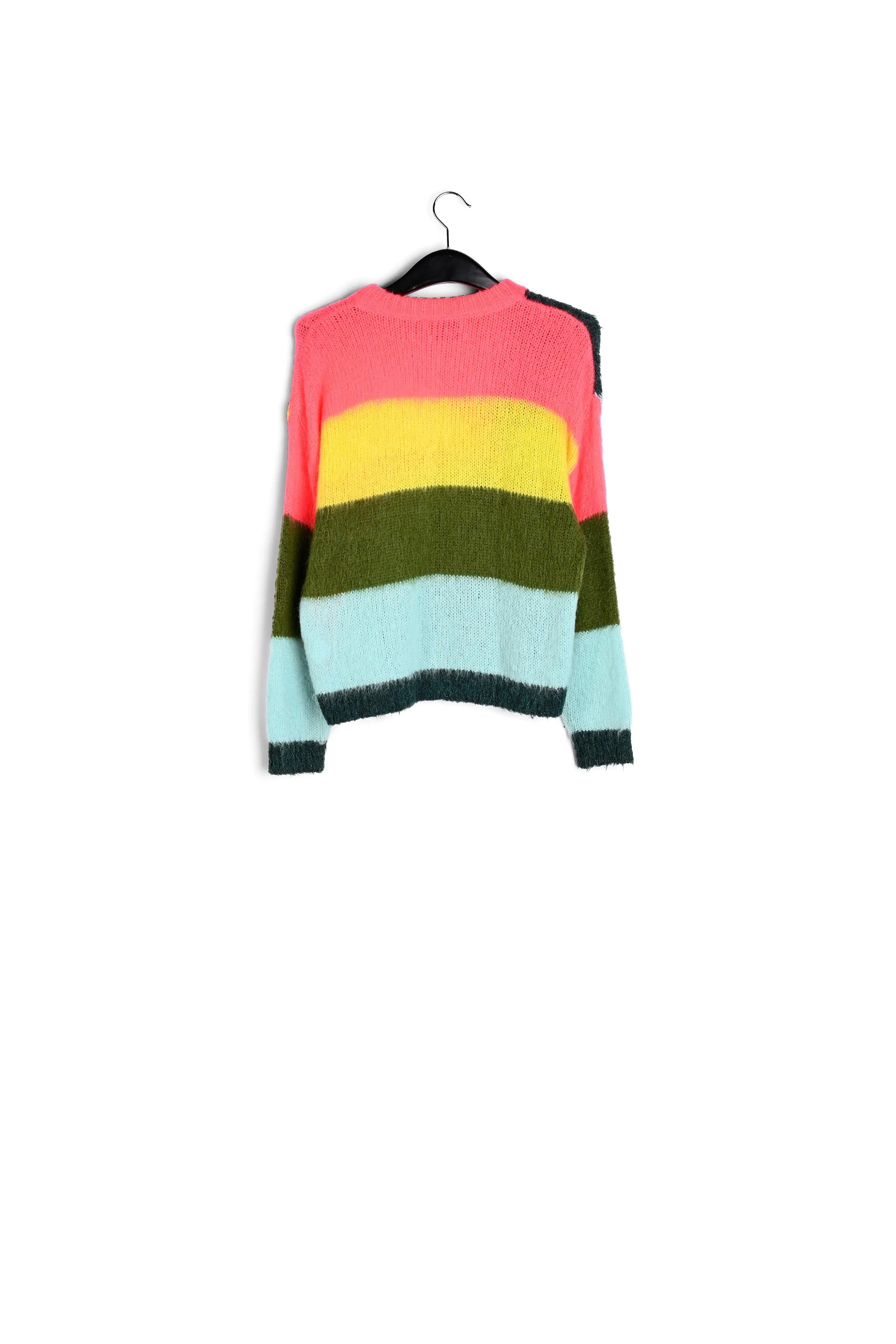 Purple, dark green and vintage pink intarsia-knitted sweater