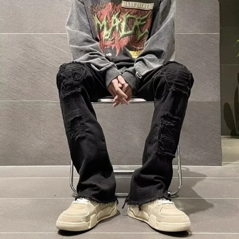 "American High Street Hole Slim Straight" Jeans