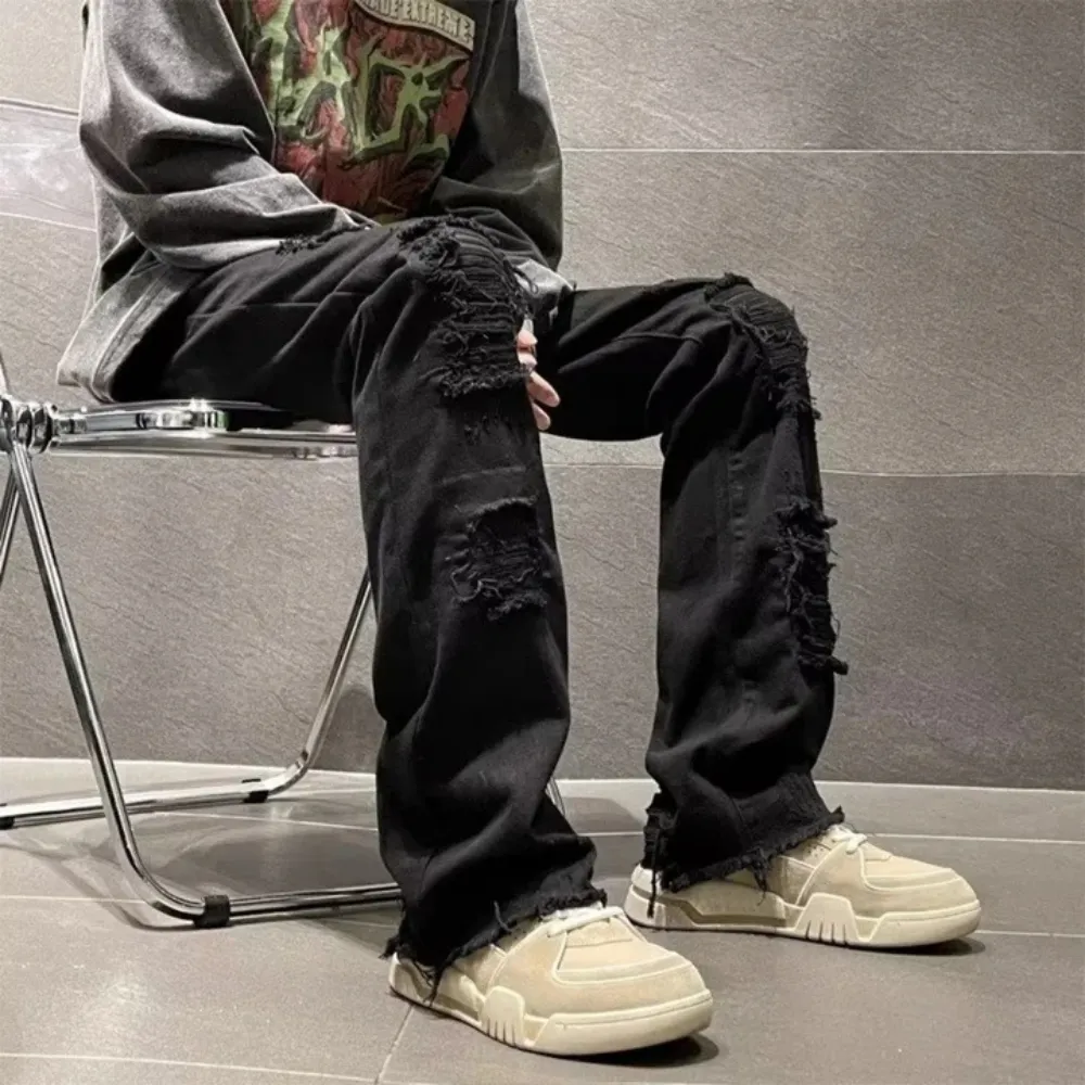 "American High Street Hole Slim Straight" Jeans