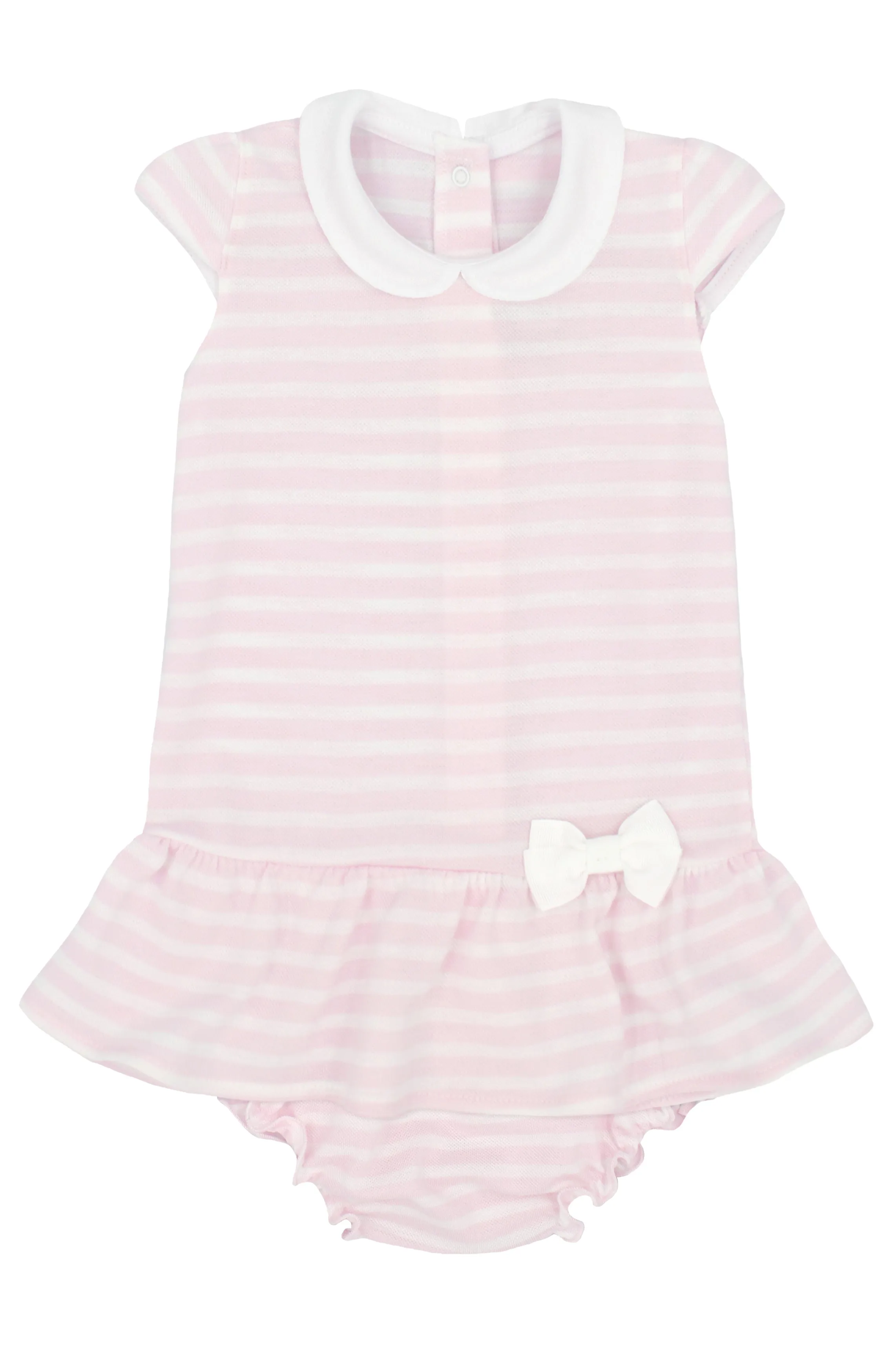 "Junie" Pink Striped Piqué Dress & Bloomers